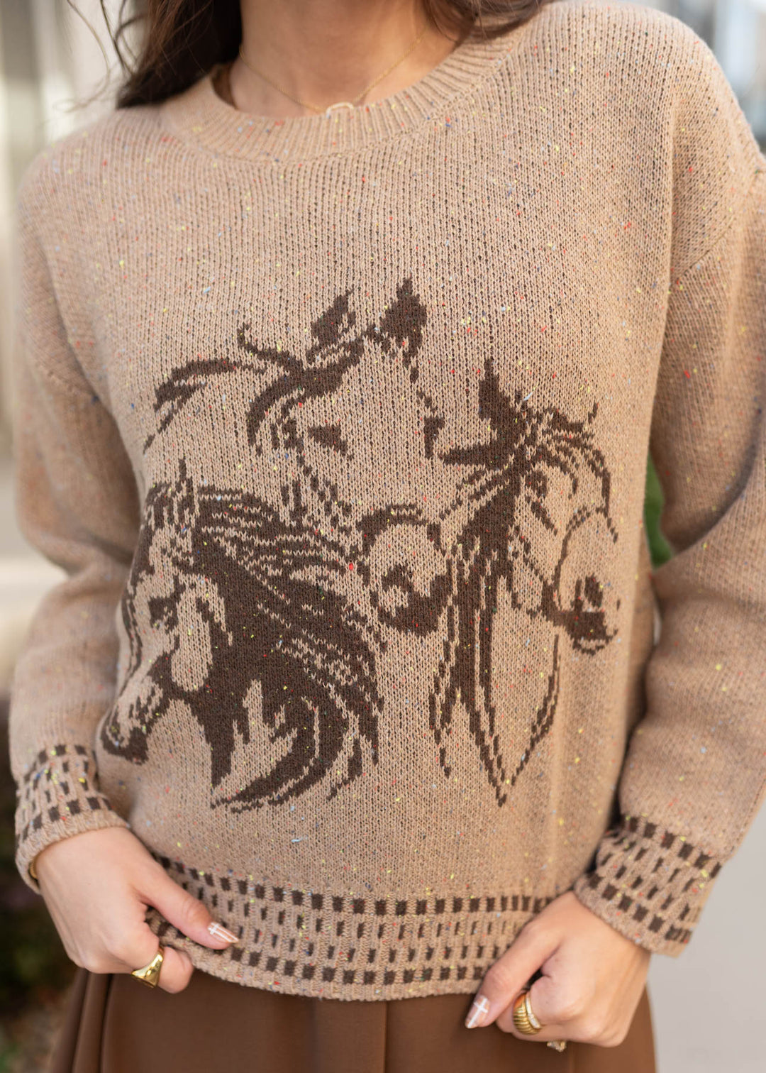 Justine Tan Pattern Sweater Blu Pepper – Lena Layne