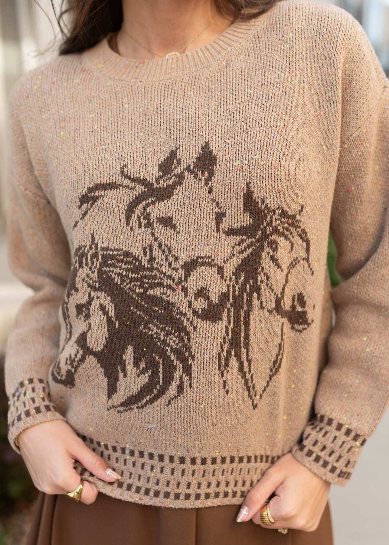 Horses on the tan pattern sweater