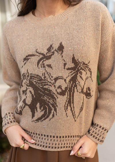 Horses on the tan pattern sweater