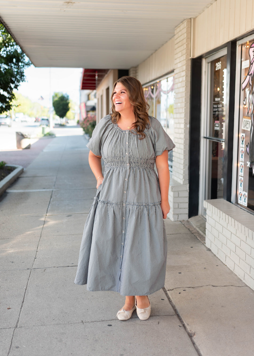 Karla Navy & White Gingham Midi Dress | Lena Layne