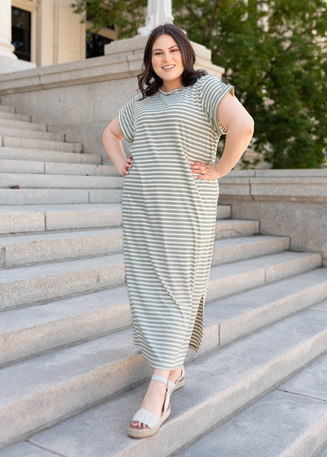 Kaelin Green Striped T-Shirt Dress Polagram 2X Kaelin Green Striped T-Shirt Dress Polagram 2X