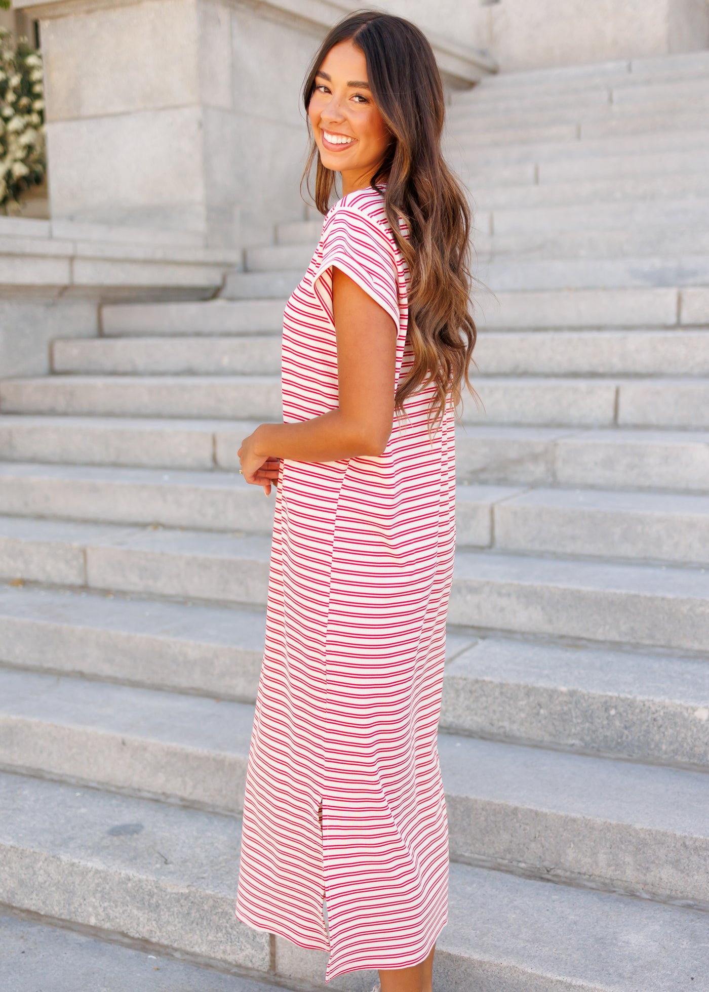 Kaelin Red Striped T-Shirt Dress