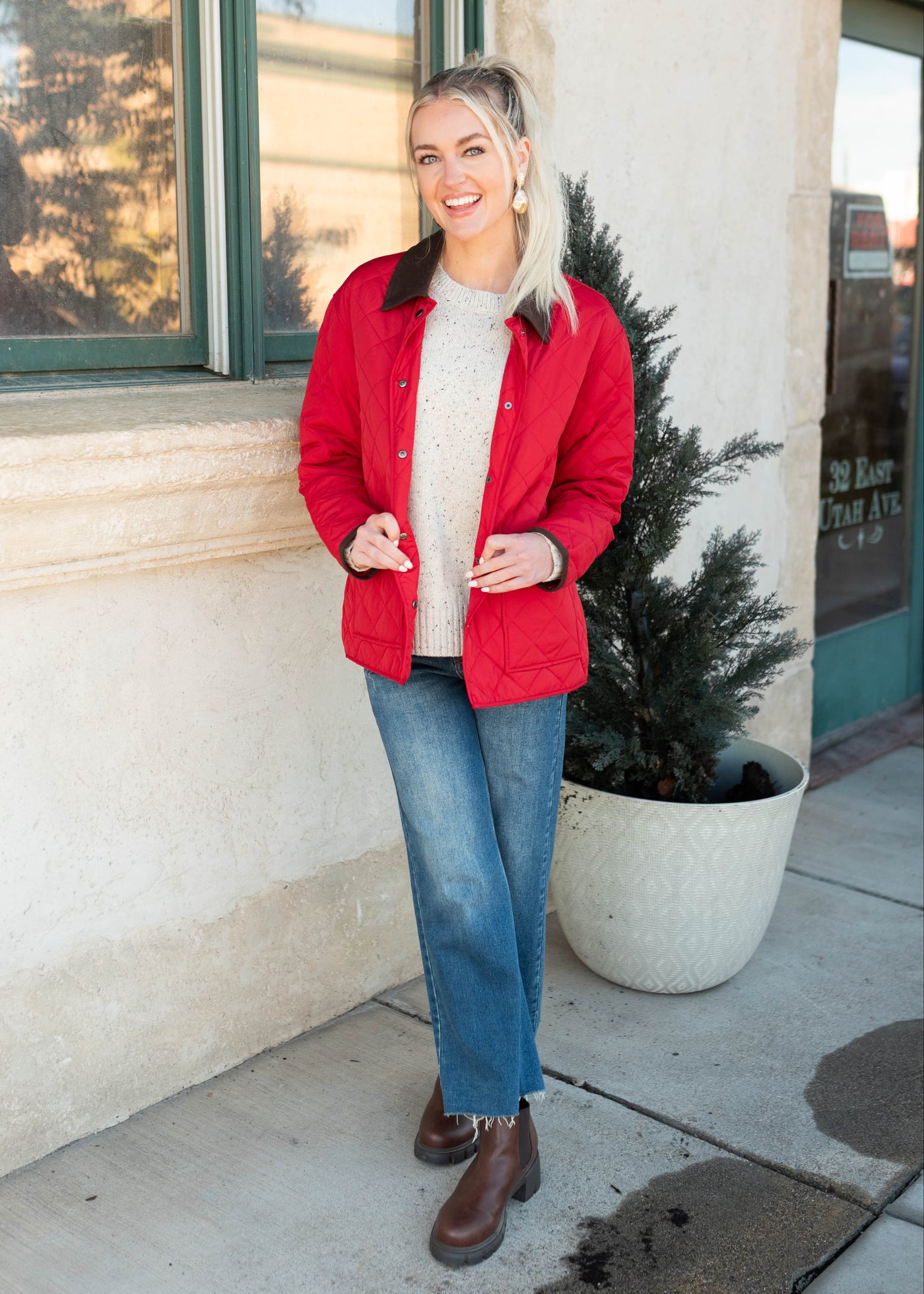 Kaelynn Red Quilted Puffer Jacket