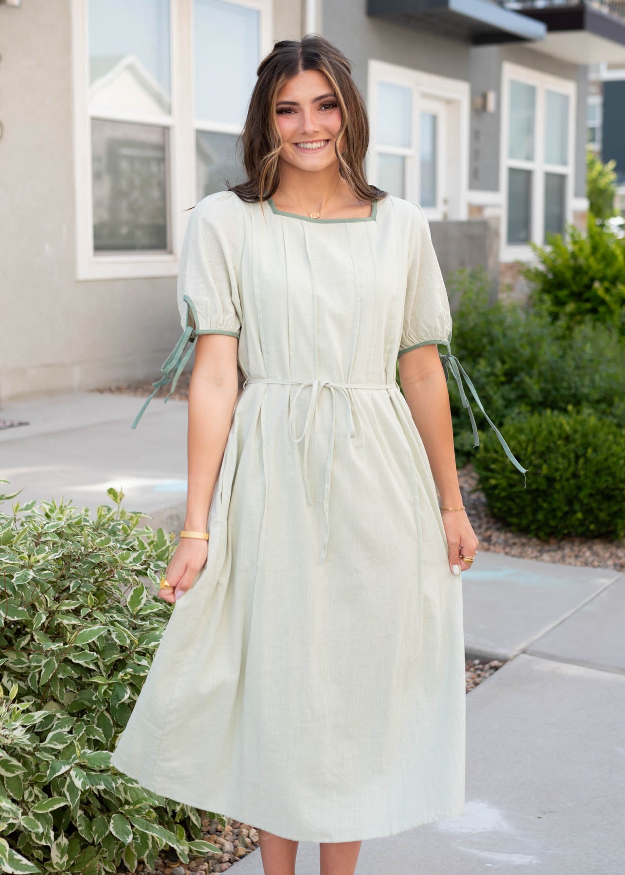 Short sleeve sage dress