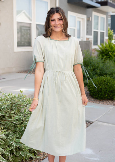 Short sleeve sage dress