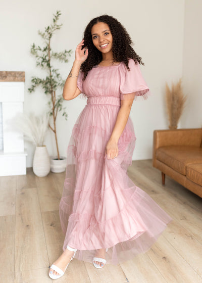 Kamryn Pink Mesh Tiered Maxi Dress | Lena & Lou Exclusive | Lena Layne