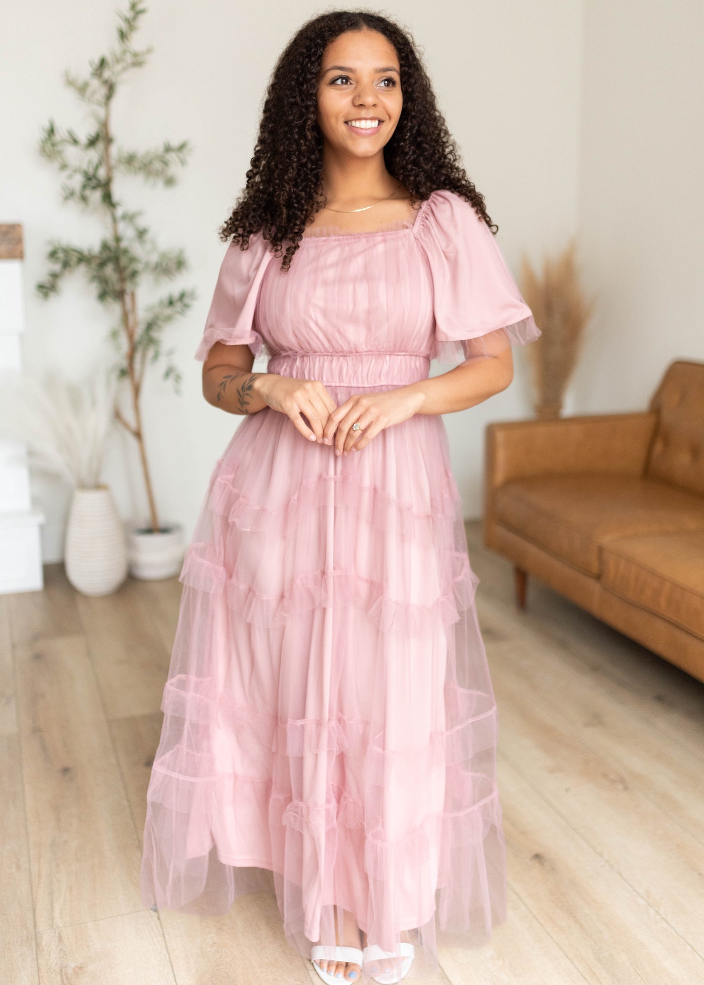 plus size pink mesh dress Kamryn Pink Mesh Tiered Maxi Dress | Lena & Lou Exclusive