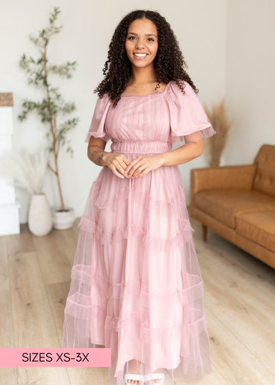 Kamryn Pink Mesh Tiered Maxi Dress | Lena & Lou Exclusive | Lena Layne