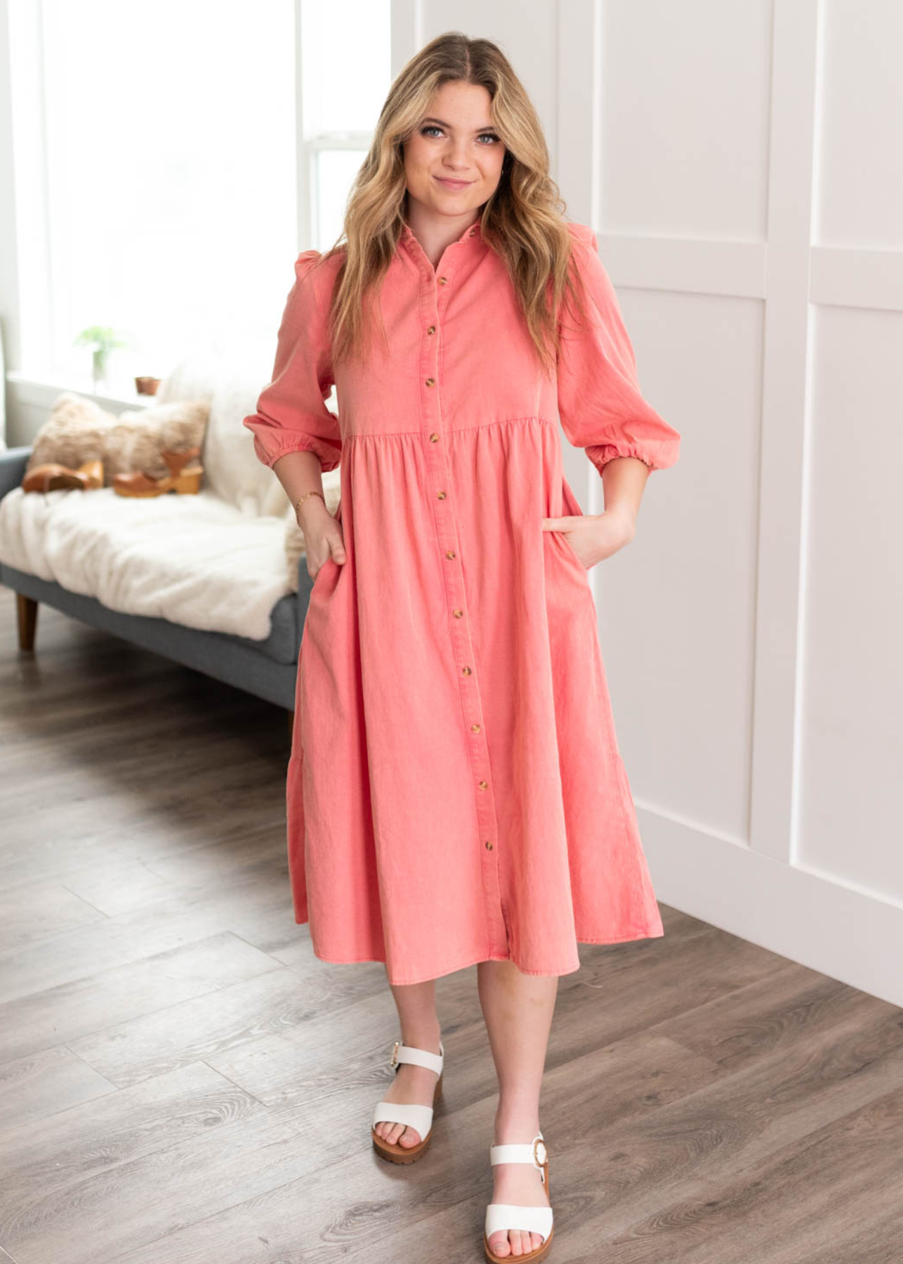 Karlee Pink Button Down Dress