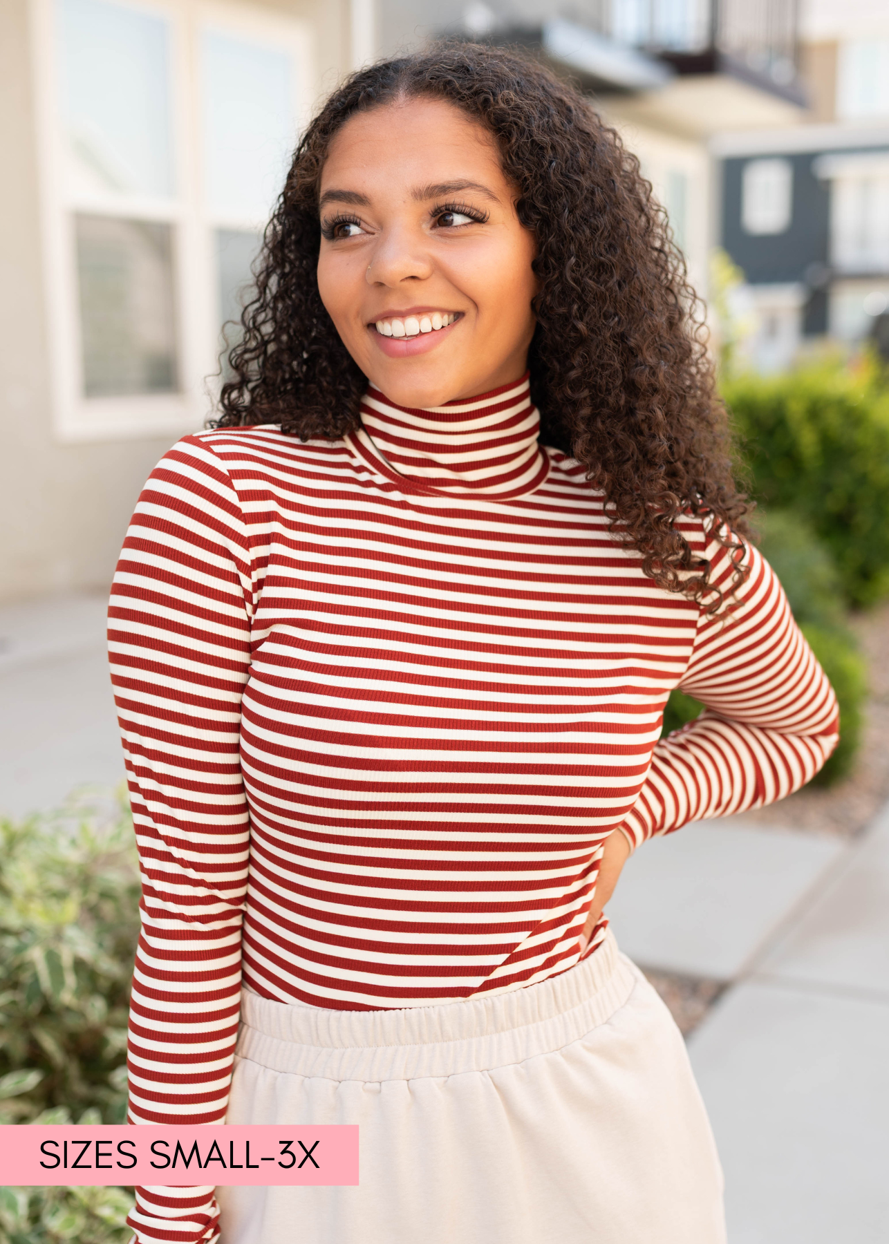 Kate Rust Striped Turtle Neck Top