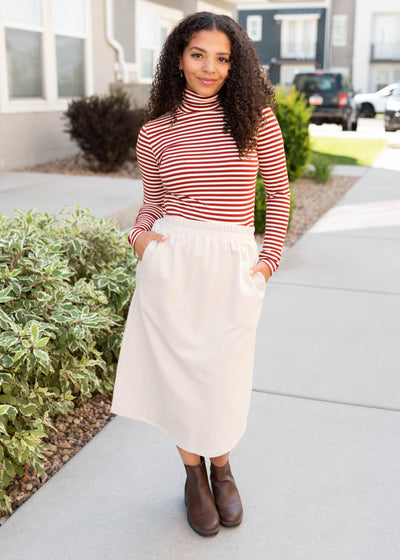 Kate Rust Striped Turtle Neck Top