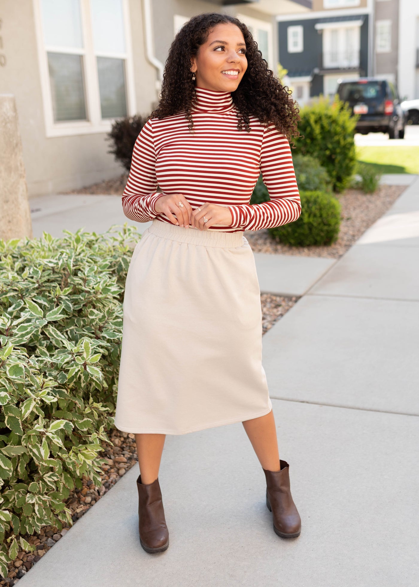 Kate Rust Striped Turtle Neck Top
