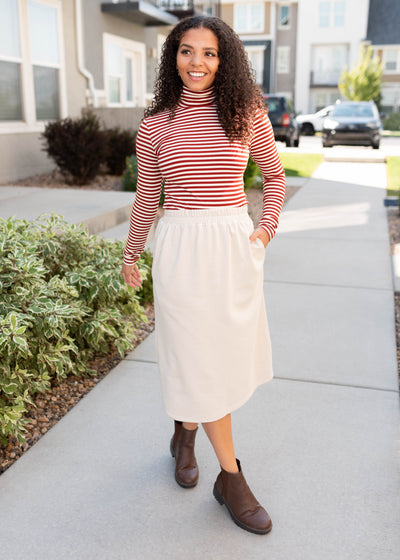 Kate Rust Striped Turtle Neck Top
