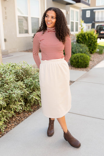 Kate Rust Striped Turtle Neck Top