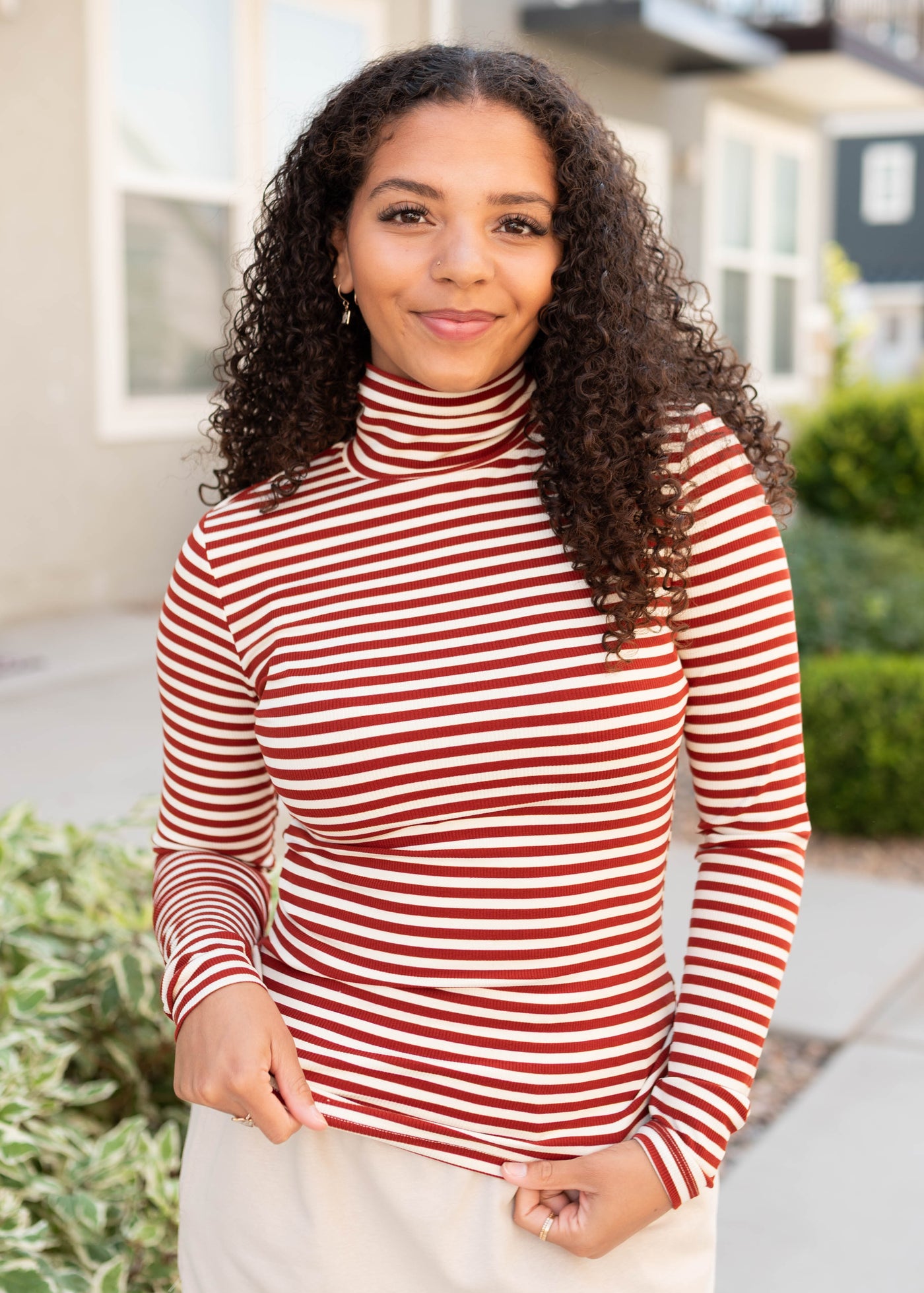 Kate Rust Striped Turtle Neck Top