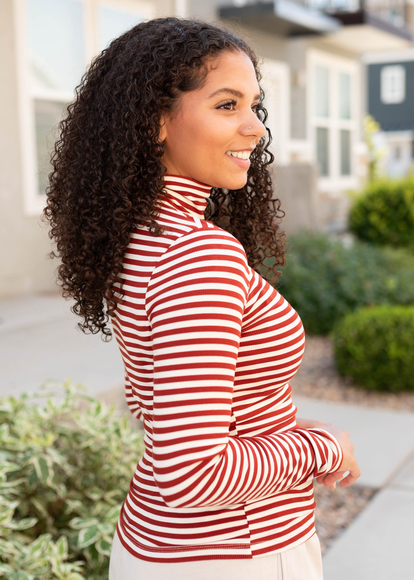 Kate Rust Striped Turtle Neck Top