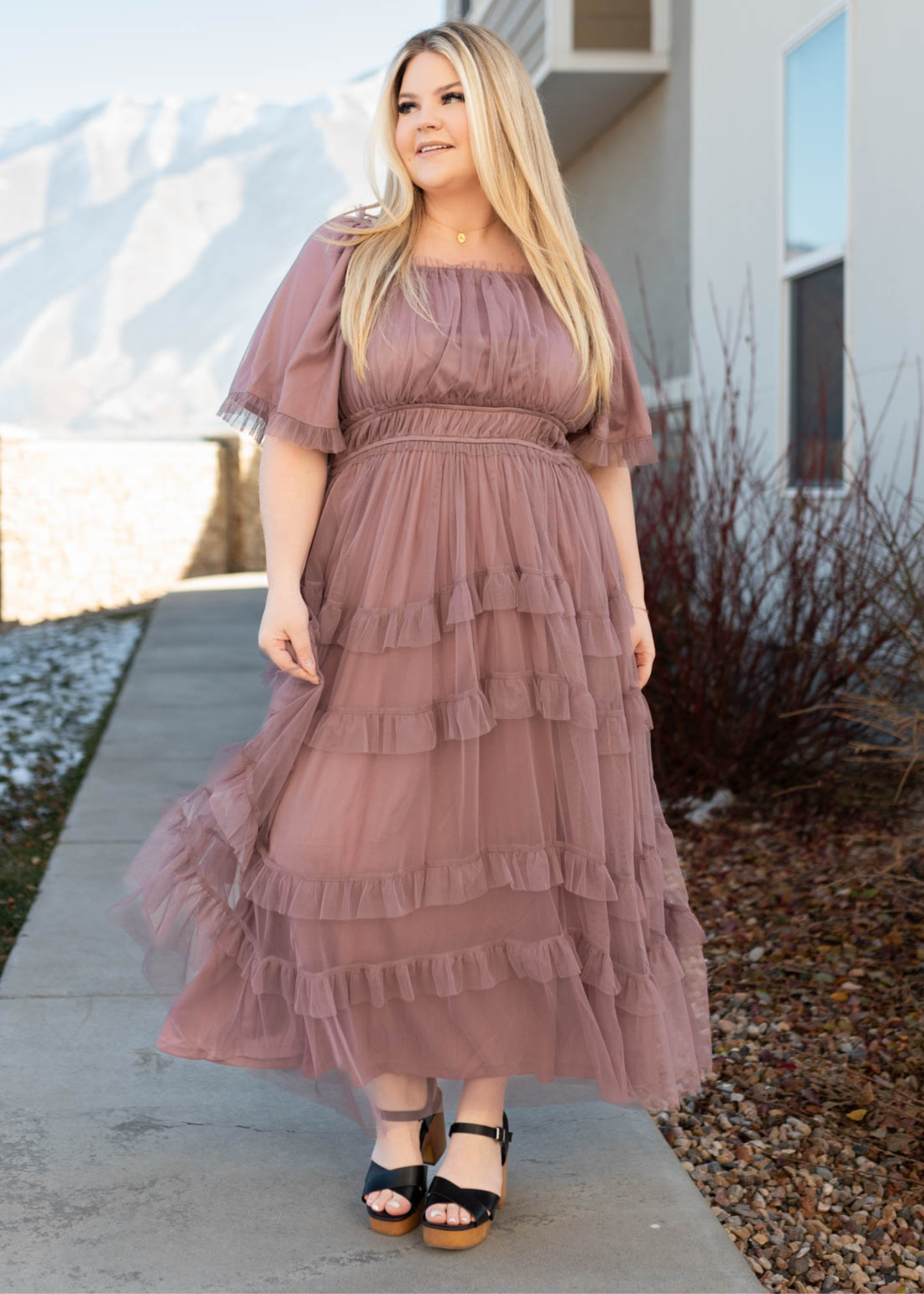 Short sleeve plus size dusty lavender maxi dress