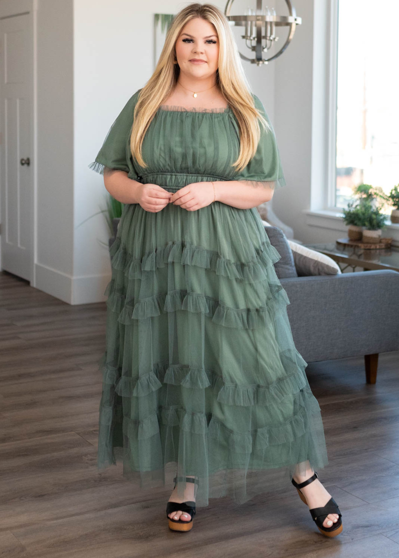 Plus size dusty teal maxi dress