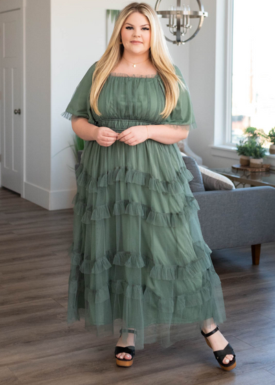 Plus size dusty teal maxi dress