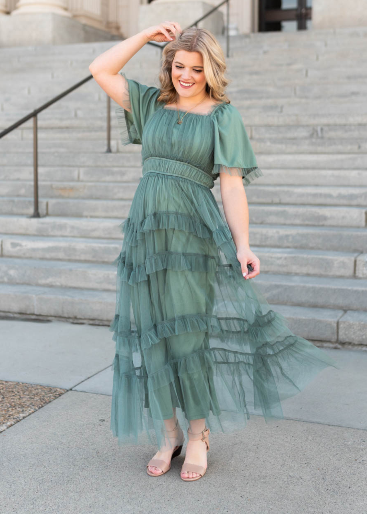 Short sleeve dusty teal maxi dress