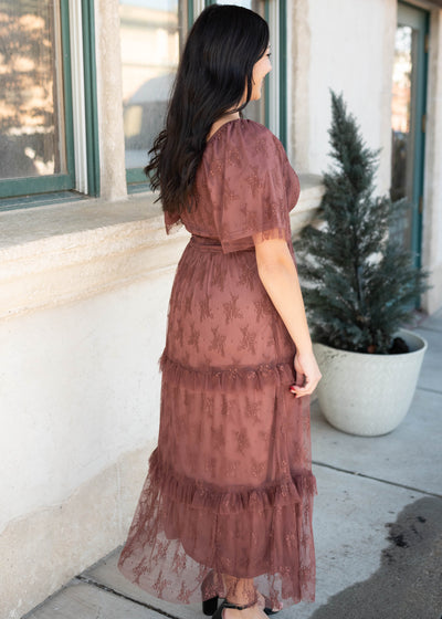 Katie Dark Mauve Floral Mesh Dress