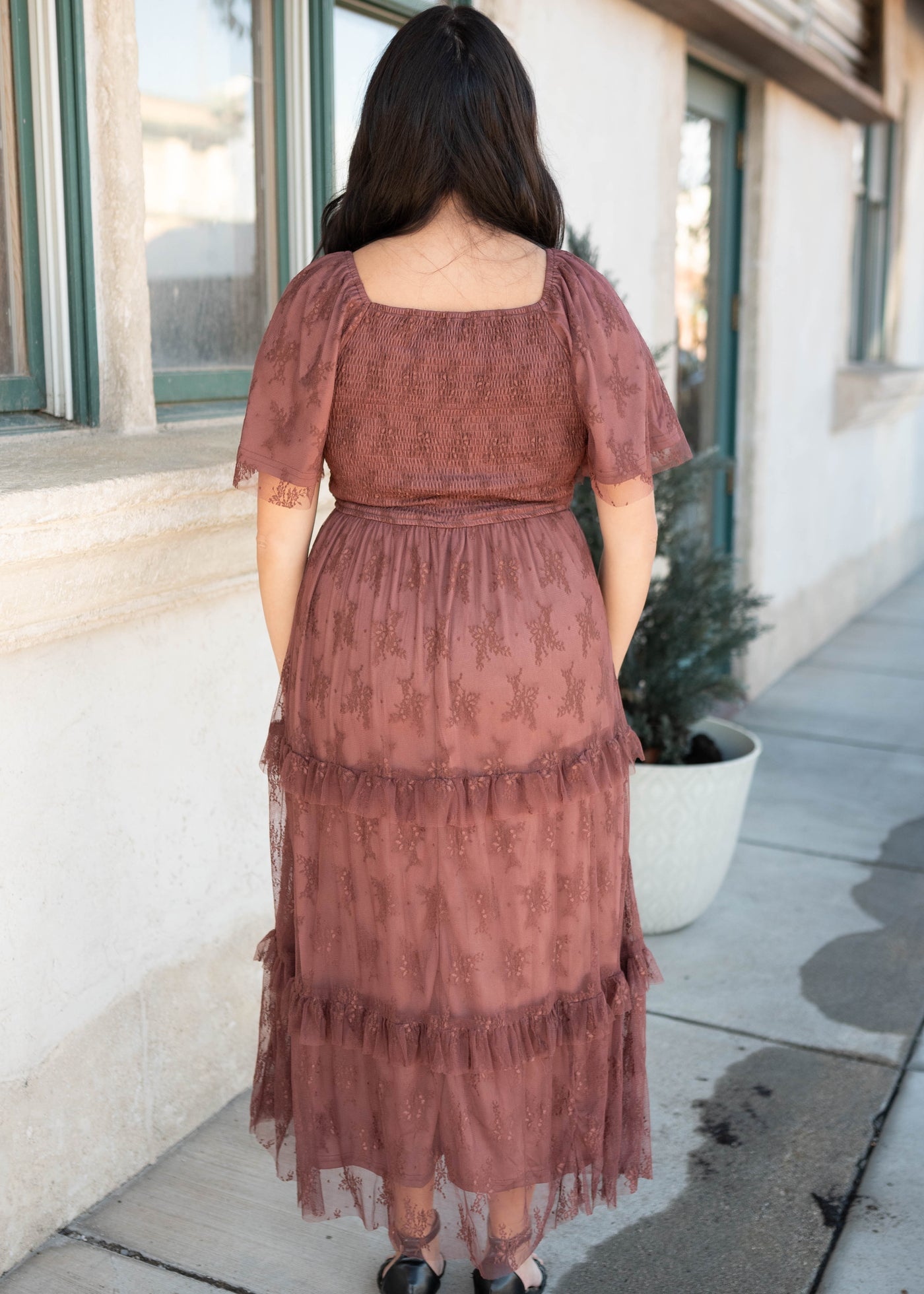 Katie Dark Mauve Floral Mesh Dress