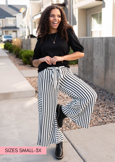 White and black stripe pants
