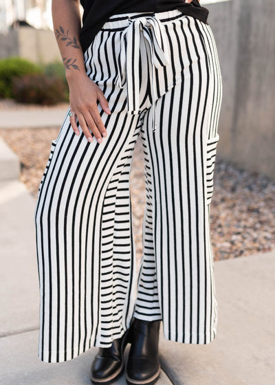 Modest white and black stripe pants