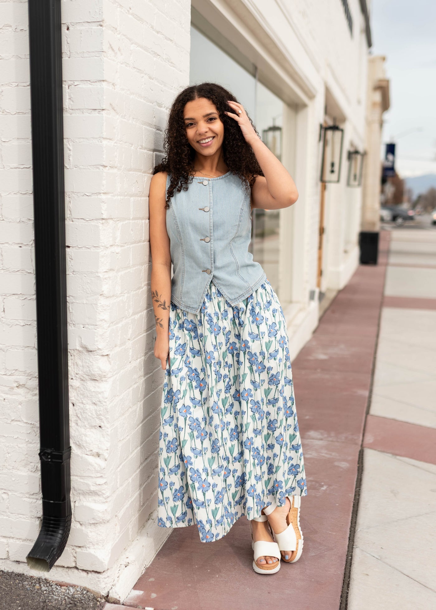 Kenna Blue Floral Midi Skirt - Floral Midi Skirt | Lena Layne