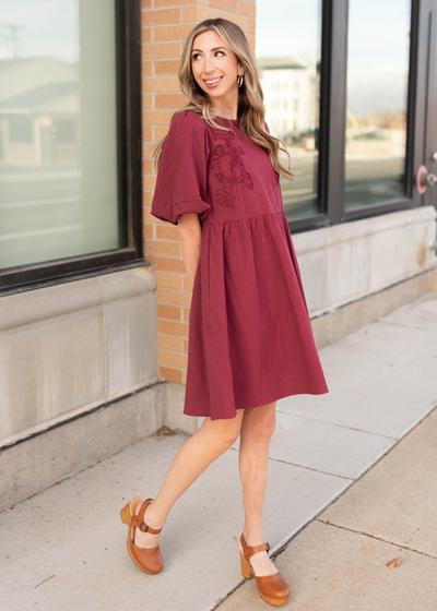 Kiara Wine Floral Dress