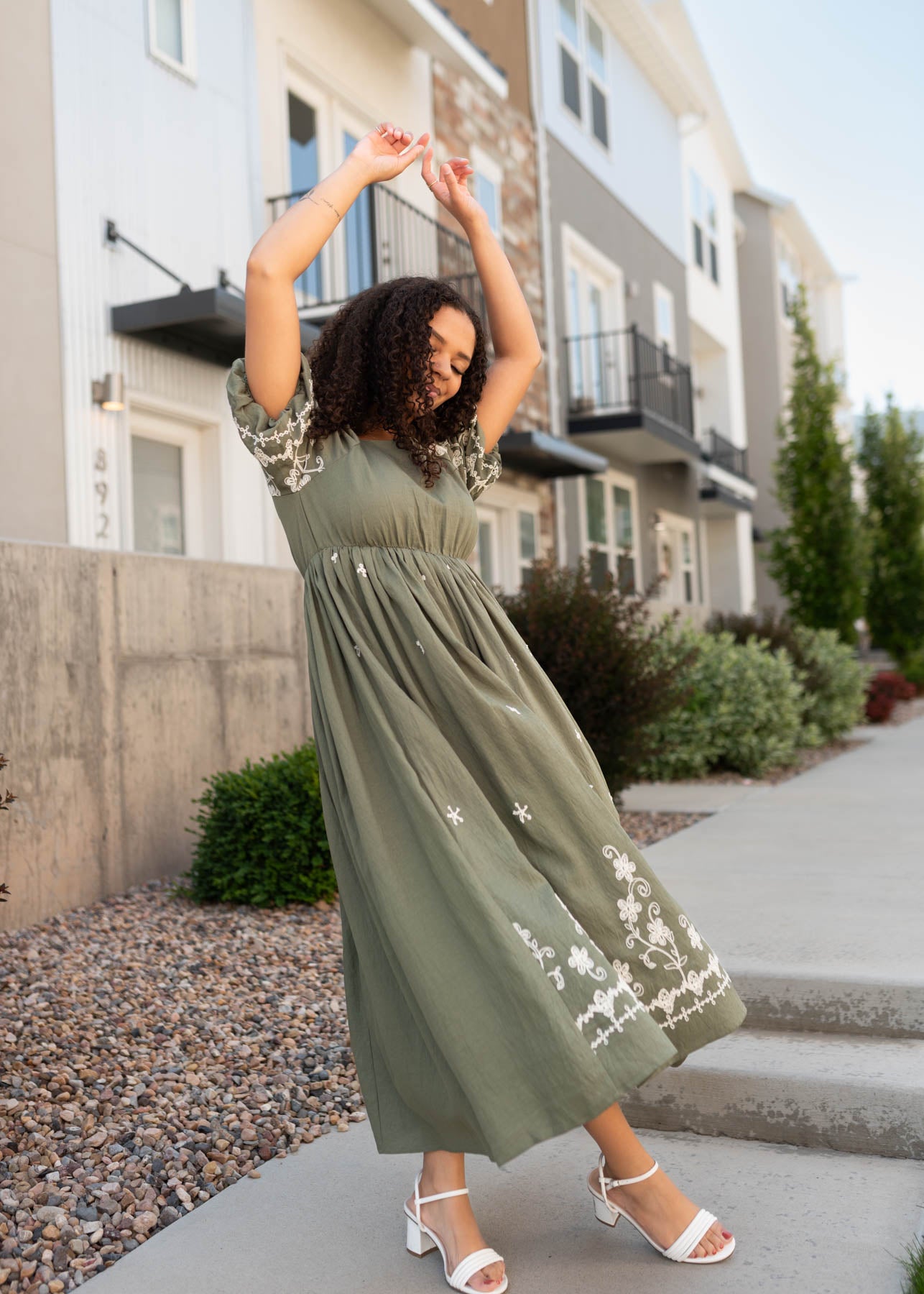 Forest green embroidered dress