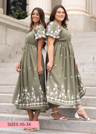 Lena Lou olive embroidered dress by Lena Layne