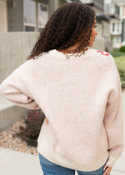 Back view of the red floral cardigan
