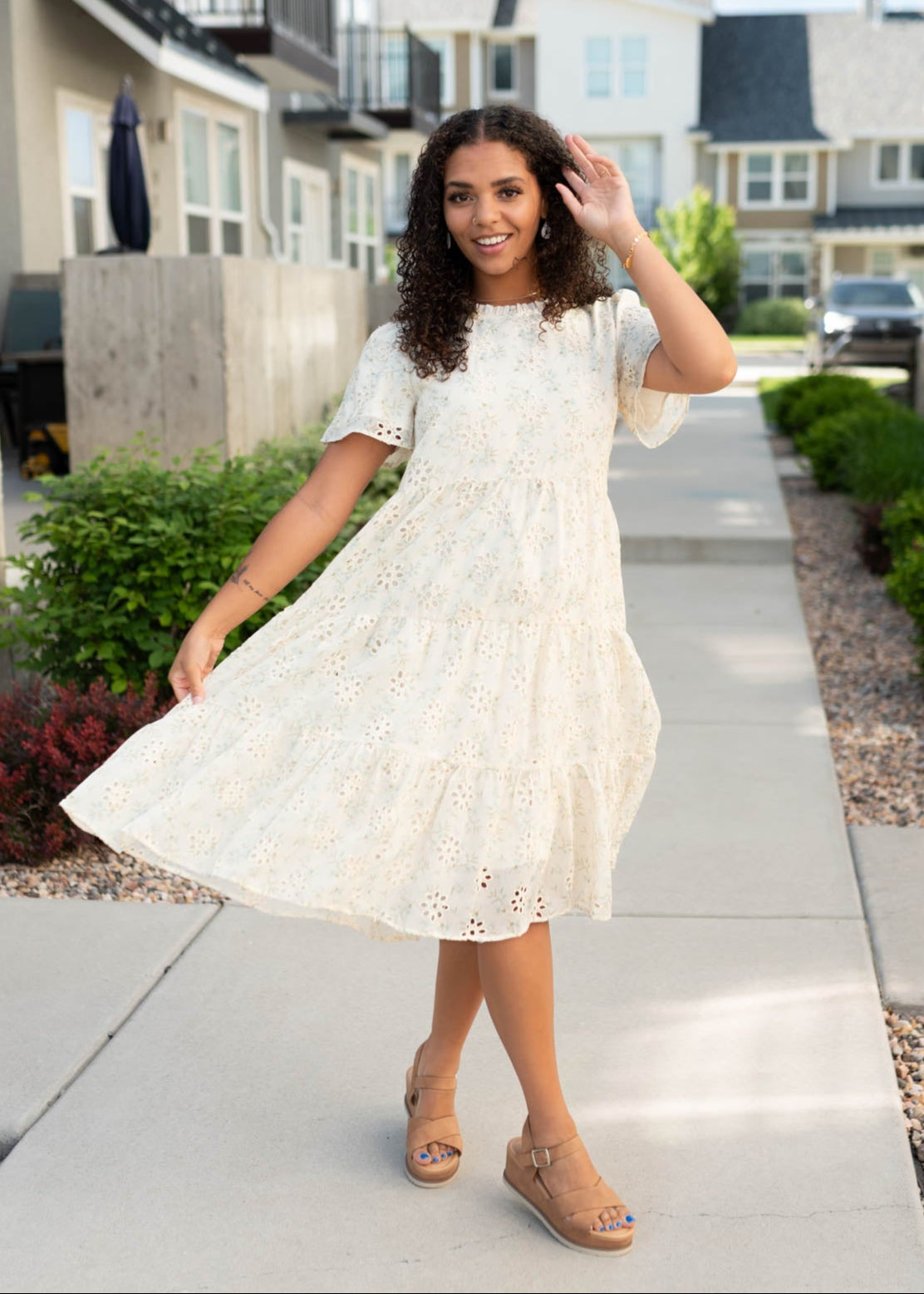 Eyelet cream floral dress