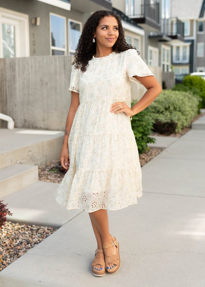 Short sleeve cream floral dress