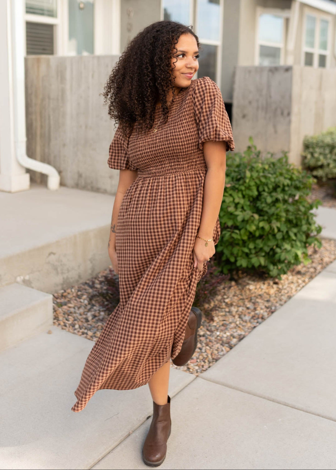 Kinsley Mocha Brown Gingham Midi Dress Tea N Rose Lena Layne Kinsley Mocha Brown Gingham Midi Dress Tea N Rose Lena Layne