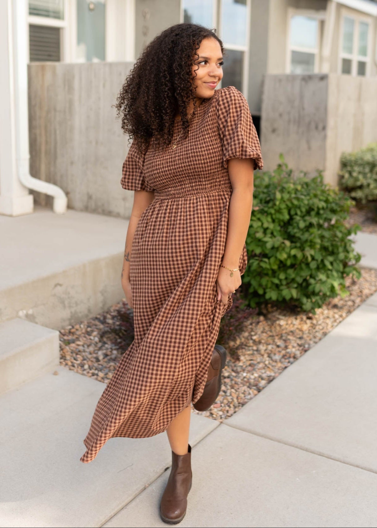 Kinsley Mocha Brown Gingham Dress Kinsley Mocha Brown Gingham Dress