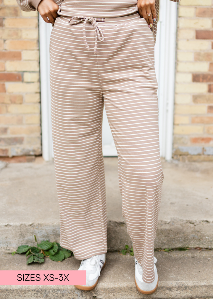 Kirsten Light Brown & White Striped Lounge Pants | Lena Layne