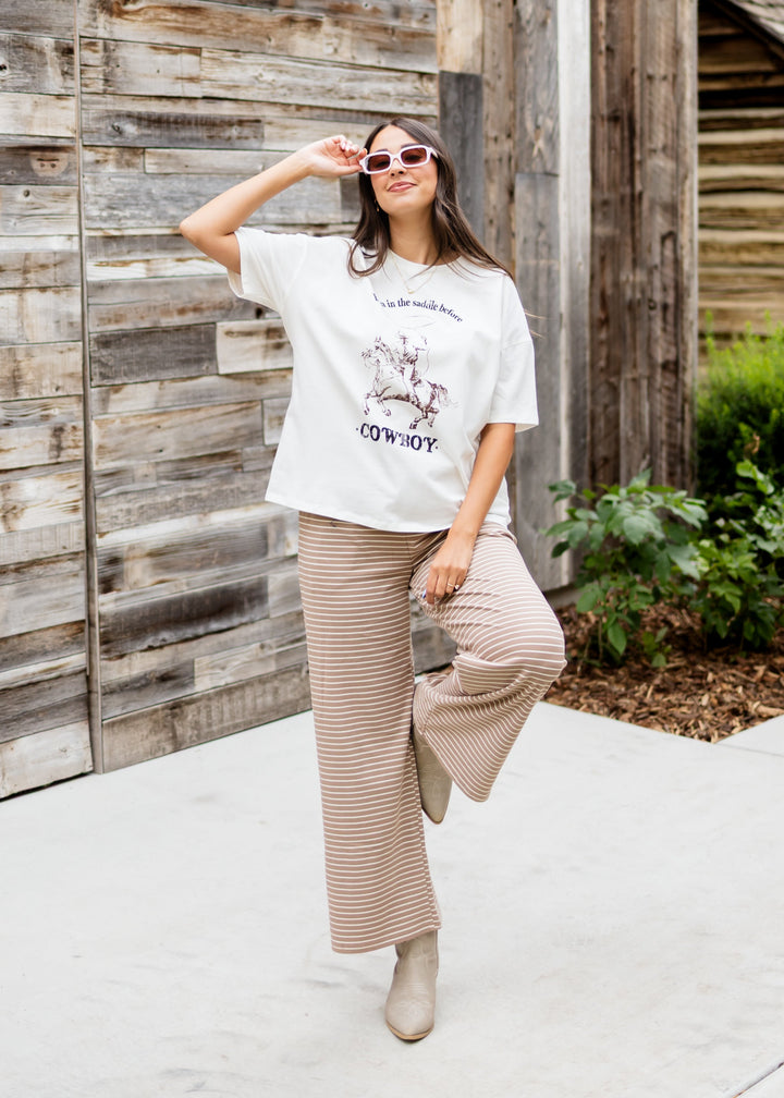 Kirsten Light Brown & White Striped Lounge Pants | Lena Layne
