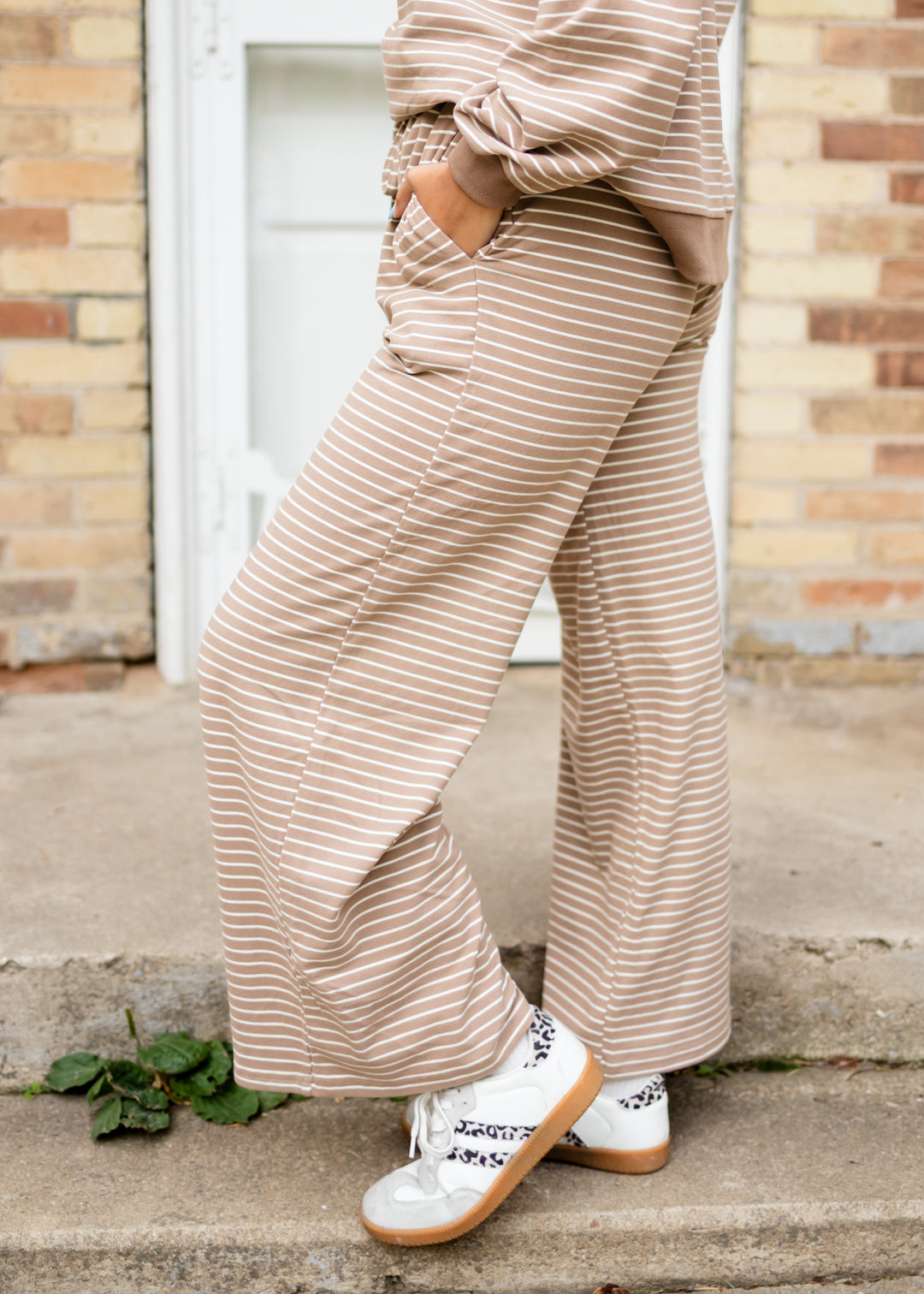 Kirsten Light Brown & White Striped Lounge Pants | Lena Layne