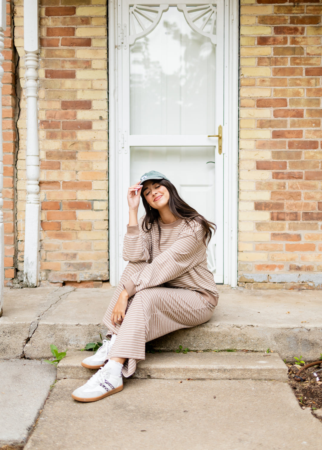 Kirsten Light Brown & White Striped Lounge Pants | Lena Layne