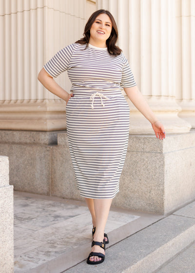 Black striped top with short sleeves