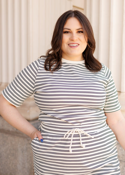 Short sleeve black striped top