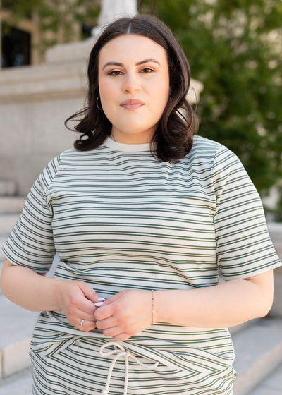 Short sleeve green stirped top in plus size