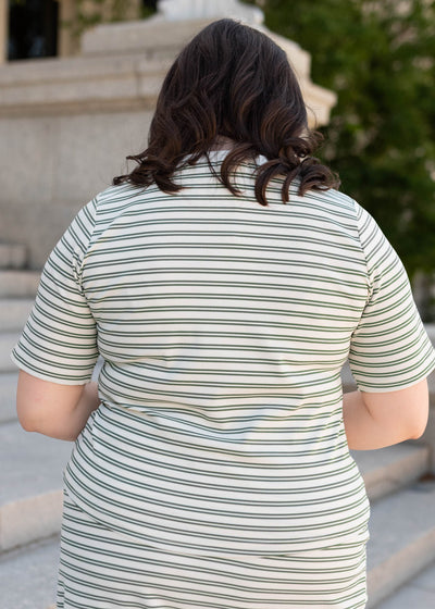 Back view of the green striped top in plus size