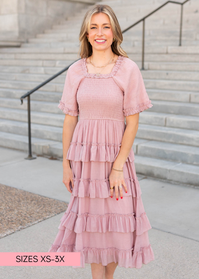 Dusty rose ruffle tiered dress