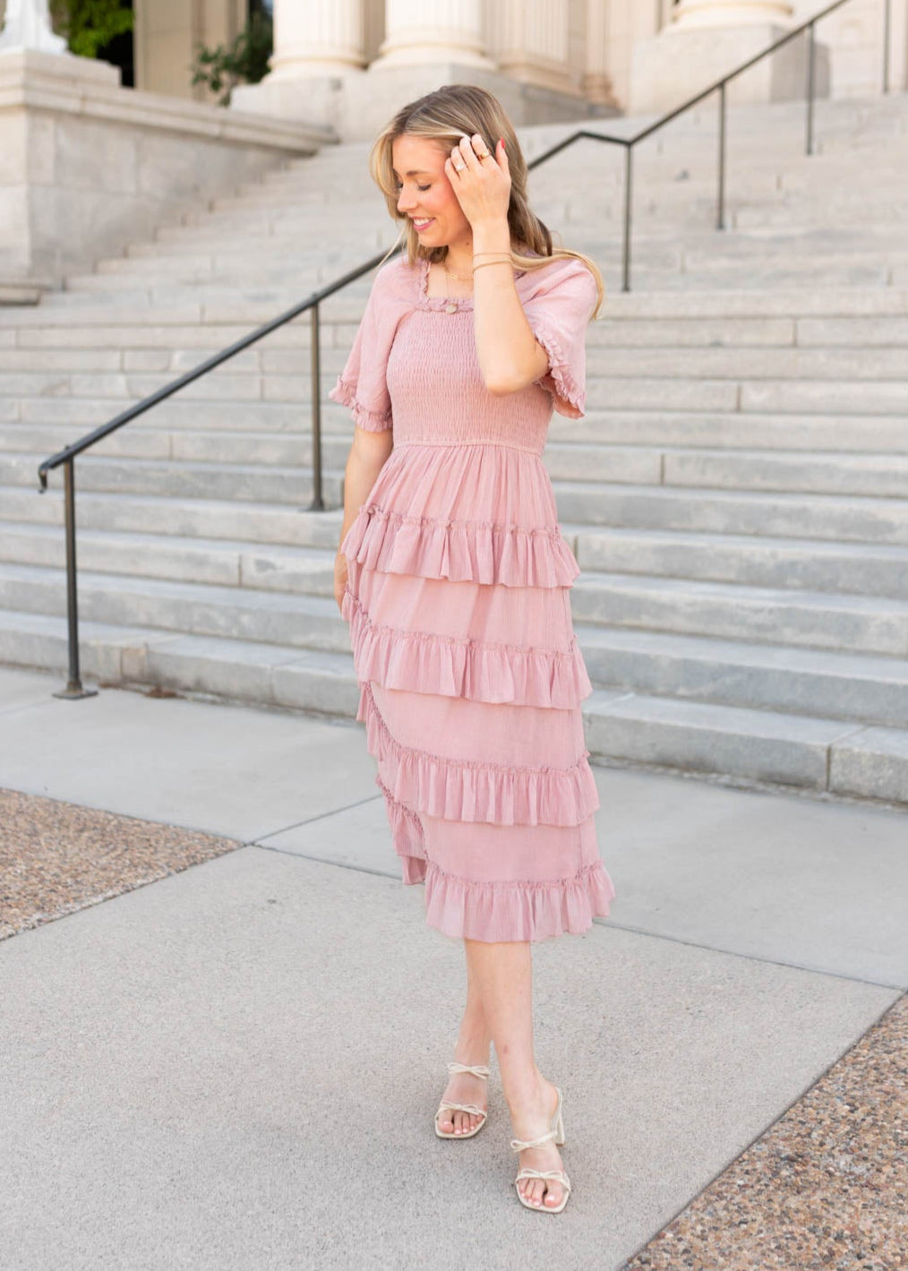 Korin Pink Ruffle Tiered Dress - Ruffle Dress