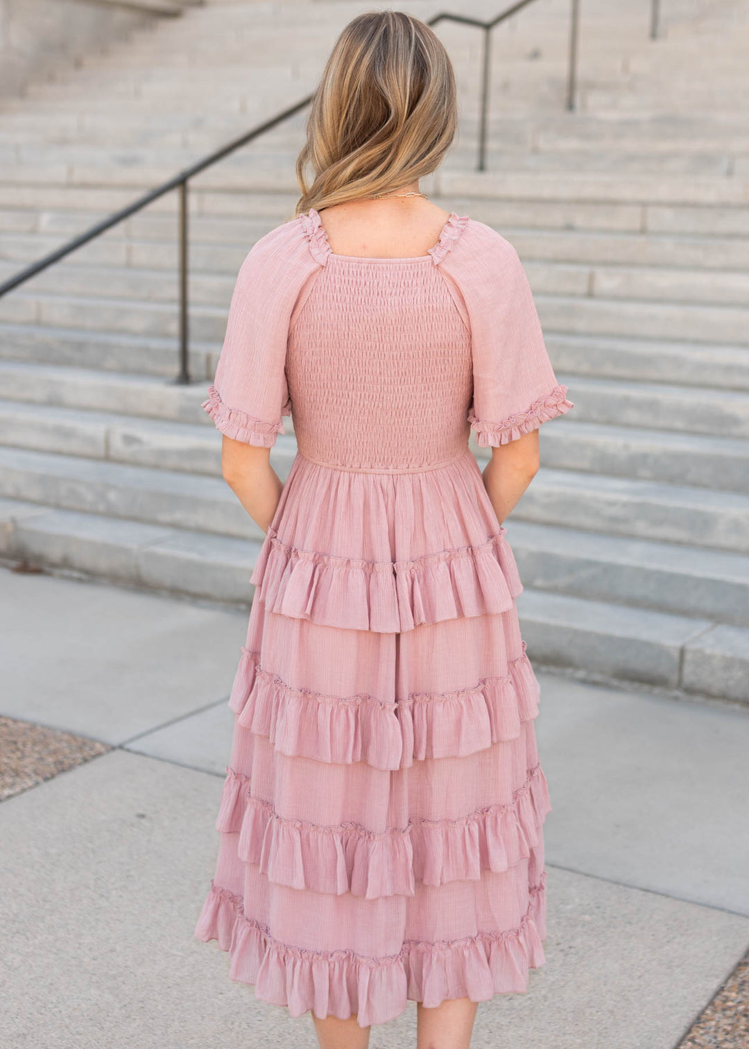 Korin Pink Ruffle Tiered Dress - Ruffle Dress | Lena Layne