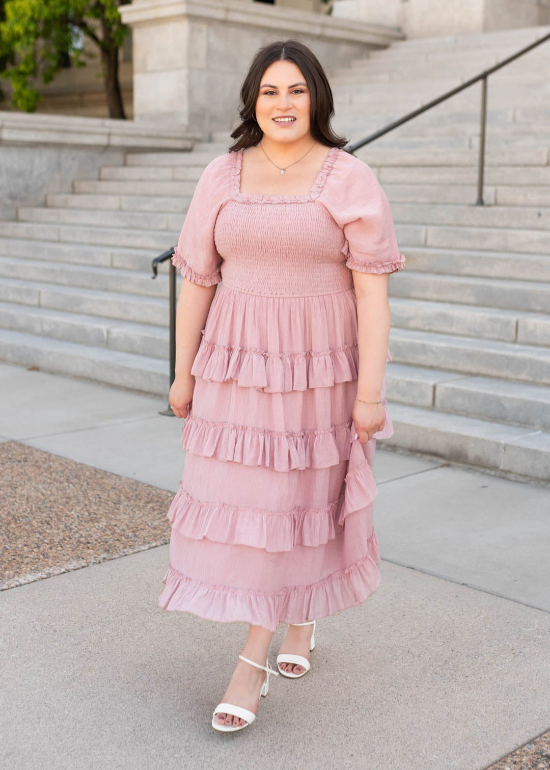 Korin Dusty Pink Ruffle Tiered Midi Dress Lena&Lou – Lena Layne