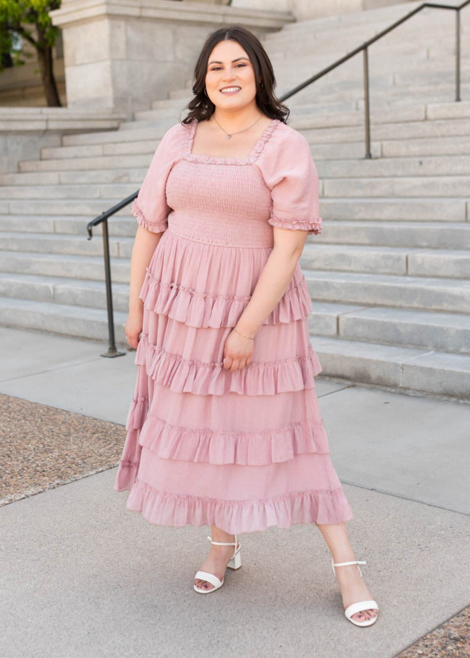 Korin Dusty Pink Ruffle Tiered Midi Dress Lena&Lou – Lena Layne